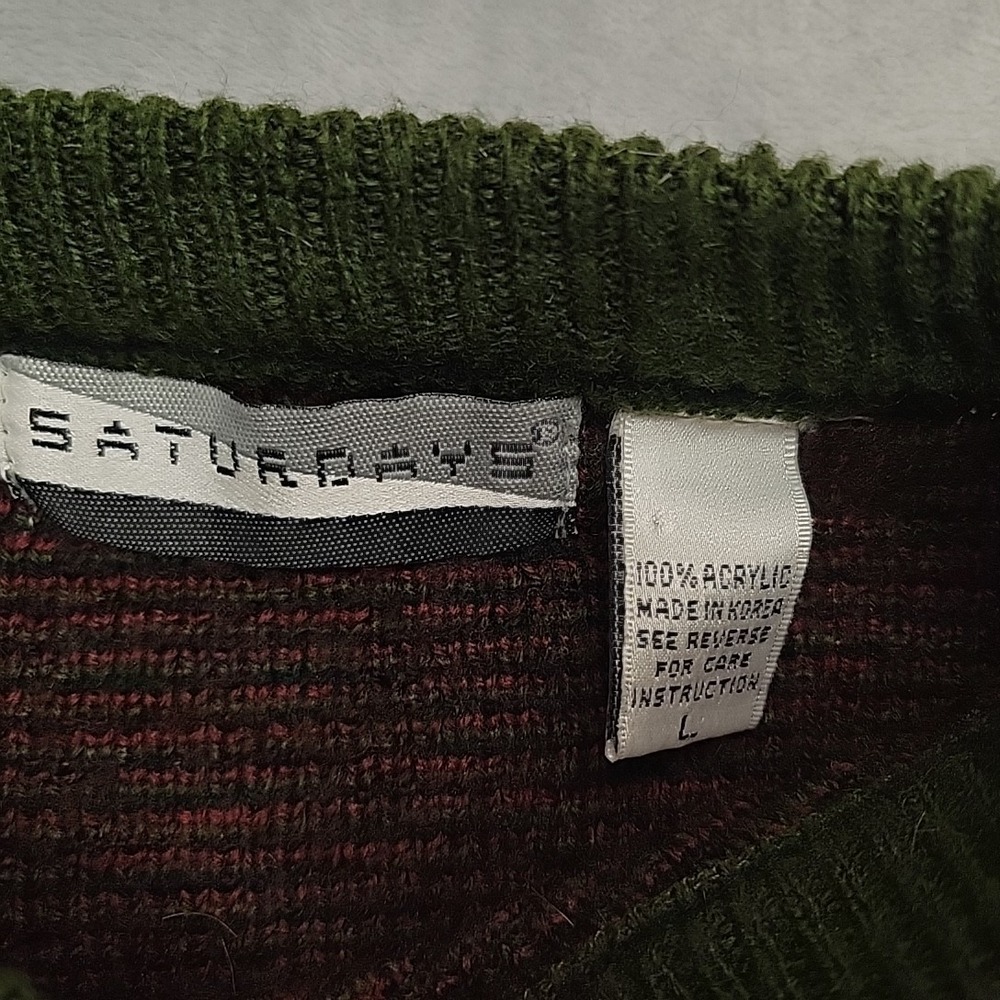 Saturdays Sweater Mens Large Multicolor Geometric Knit Crewneck Vintage 90s - Picture 4 of 6